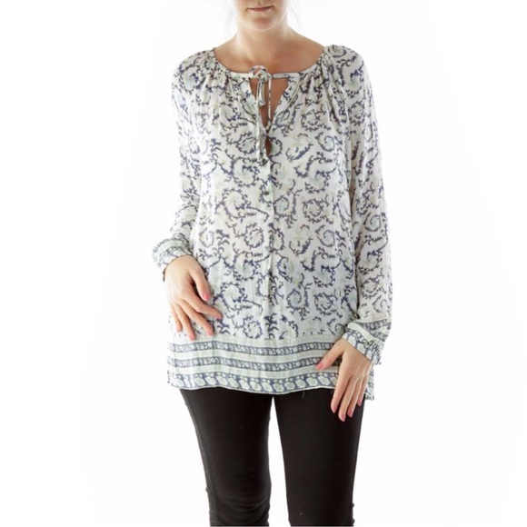 Lucky Brand Blouse Blue White Paisley Size Small - Picture 2 of 8